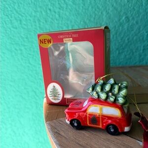Spode Christmas Tree Holiday Red Truck Bringing Home Tree Ornament A12